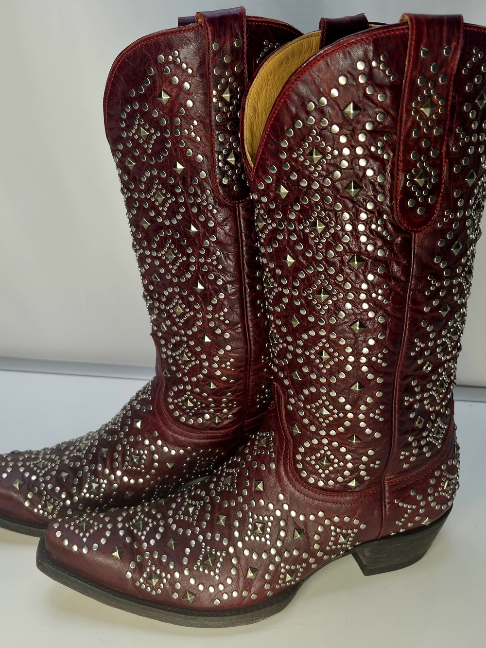 Old Gringo Burgundy Leather Studded Lace-Up Western Boots